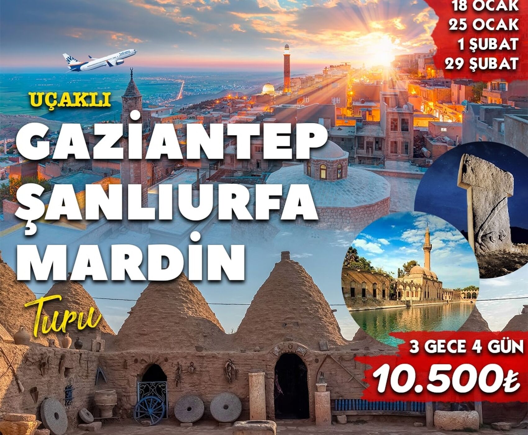 Diyarbakir Midyat Mardin Harran Gobeklitepe Gaziantep tour by plane